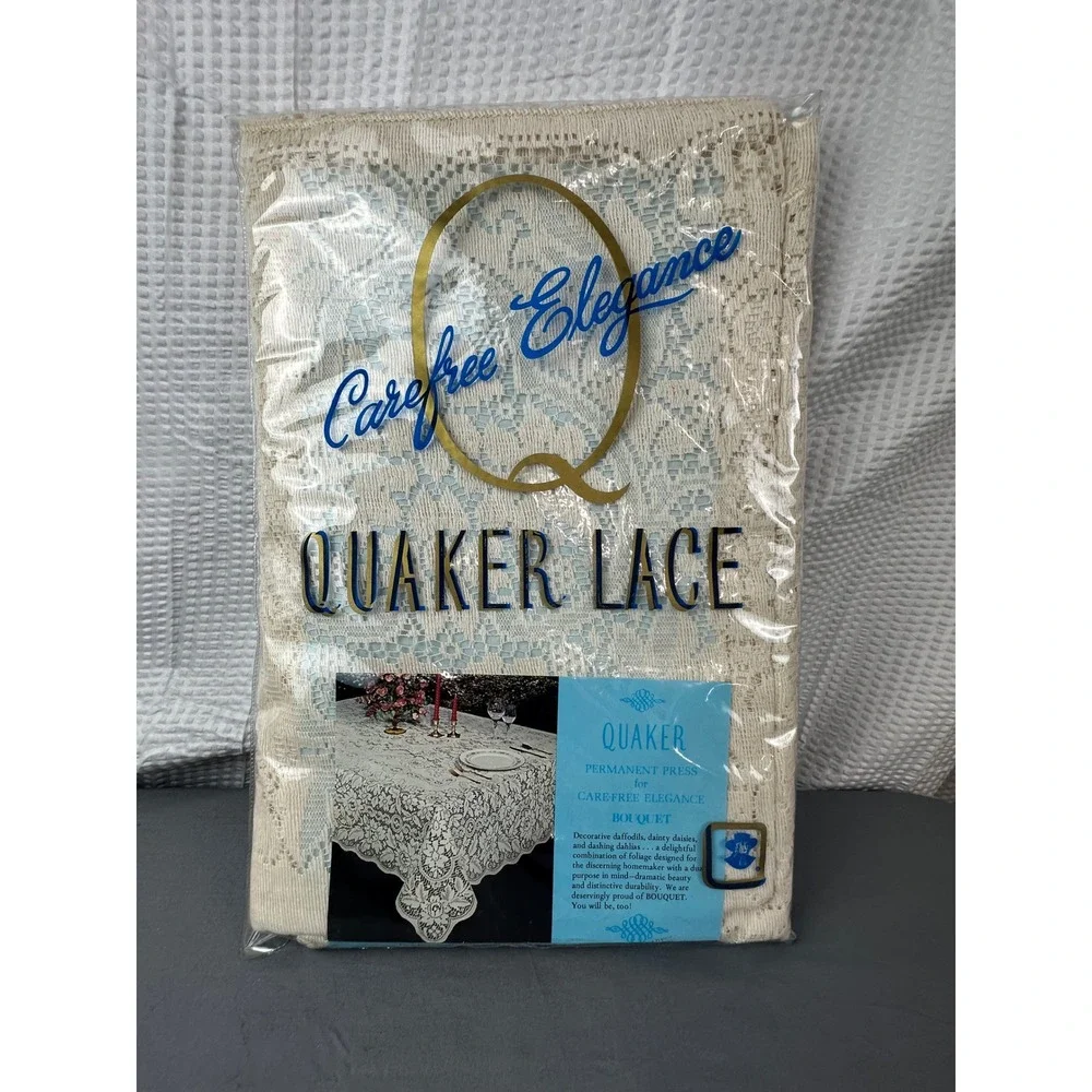 VTG Quaker Lace Tablecloth 70x90 Oval Natural NOS Pattern 1184